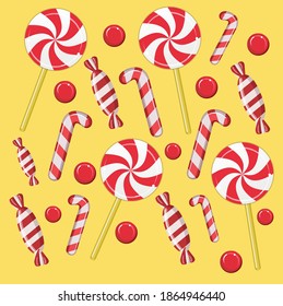 Seamless background with Christmas candies. Vector illustration.