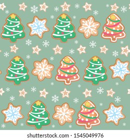 Seamless background with Christmas cookies. Vector pattern.