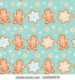 Seamless background with Christmas cookies. Vector pattern.