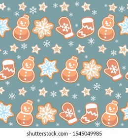 Seamless background with Christmas cookies. Vector pattern.