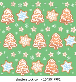 Seamless Background With Christmas Cookies. Vector Pattern.