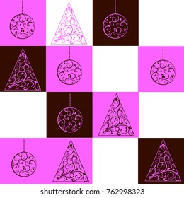 seamless background christmas decoration fir-tree ball pink