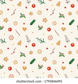 Seamless background with christmas decorations