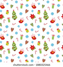 Seamless background with Christmas decorations. Christmas background for greeting cards, wrapping paper, invitations, and other purposes.