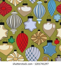 Seamless background of Christmas decorations. Suitable for gift design.