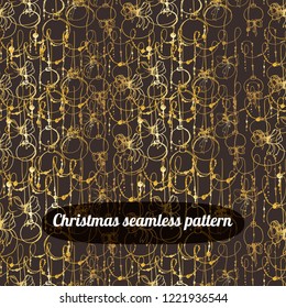 seamless background with Christmas decorations, vector design, hand drawing