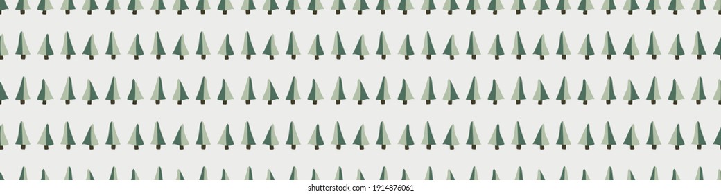 Seamless background christmas fir tree gender neutral baby border. Simple scandi pine forest earthy 2 tone banner. Kids nursery festive everygreen woodland edging fashion trim.