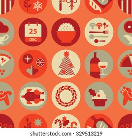 Seamless background with Christmas food silhouettes.
