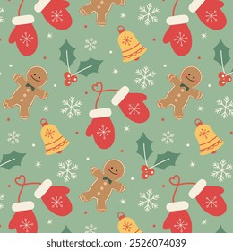 Seamless background Christmas holiday with gingerbread cookies. Christmas holiday pattern design.
