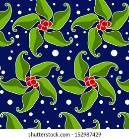 Seamless background with Christmas holly. Seamless pattern