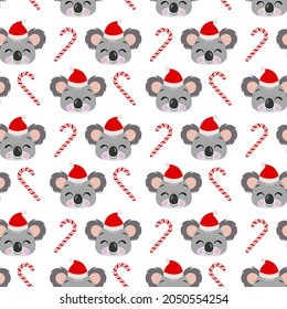 Seamless Background Of Christmas Koala Face

