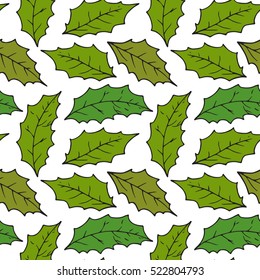 Seamless background with christmas leafs on white background