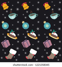 Seamless background with Christmas objects and foods