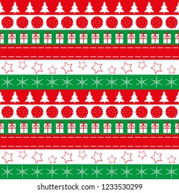 seamless background of christmas patterns in red, green and white