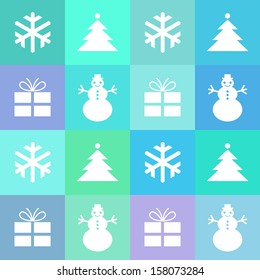Seamless background with Christmas symbols, flat vector background