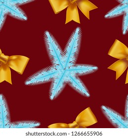 seamless background of Christmas tree branches and bows. Vector background
