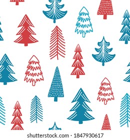 Seamless background with christmas tree design. Winter forest with  trees. Seamless pattern for winter and christmas theme. Vector illustration.