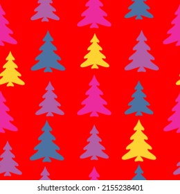 Seamless background with Christmas tree  Design illustration. A lot of fir-trees. Decorative wallpaper, good for printing. 