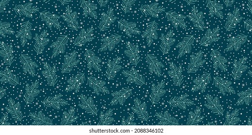 Seamless background Christmas tree and snowflakes. Christmas design for gift wrapping paper, fabric, clothes, textile, wallpaper.