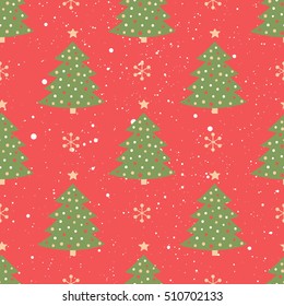 Seamless background with Christmas tree and snowflakes. Vector illustration.