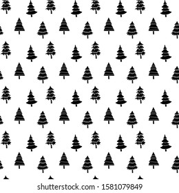Seamless background of Christmas trees. Black Christmas trees on a white background.  Winter pattern.Christmas pattern.For design and decoration of fabric, paper, Wallpaper and packaging.