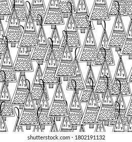 Seamless background with Christmas trees, print, Christmas trees with a garland, lights, Christmas forest. Festive mood, Christmas. For textiles, packaging, coloring for children and adults.