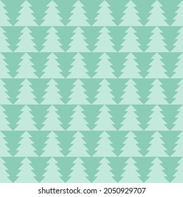 Seamless background with Christmas trees. Simple geometric pattern. Blue-green color. Endless background texture for textile, wallpaper, pillows, linen, wrapping paper, web. Vector illustration.