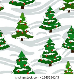 Seamless background with christmas trees and snow