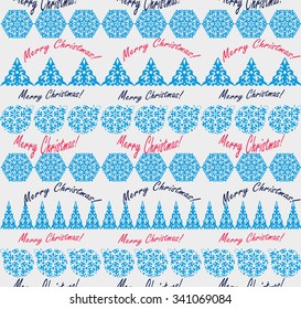 Seamless background with Christmas trees, snowflakes and Christmas toys, Christmas cards and textiles.