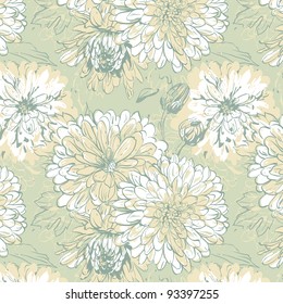 Seamless background with chrysanthemums, floral illustration in vintage style