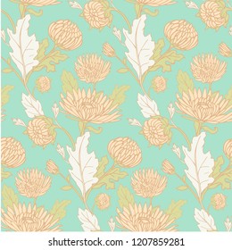 Seamless background with chrysanthemums in sketch style. Beautiful flowers pattern.