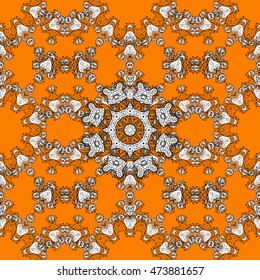 Seamless background. Circle flower mandalas seamless pattern in black white and orange, vector