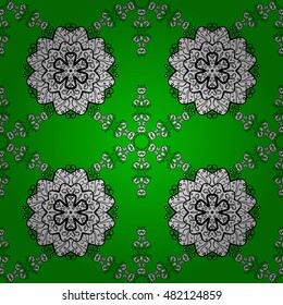 Seamless background. Circle flower mandalas seamless pattern in black white and green, vector