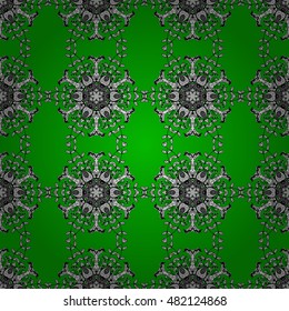 Seamless background. Circle flower mandalas seamless pattern in black white and green, vector