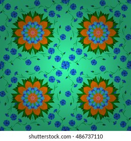 Seamless background. Circle flower mandalas seamless pattern in green, blue, orange vector