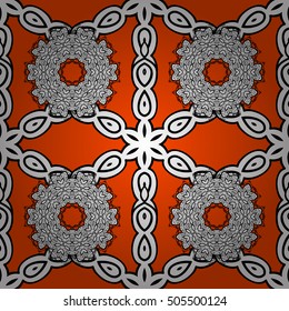 Seamless background. Circle flower mandalas seamless pattern in black white and yellow, orange, red, vector