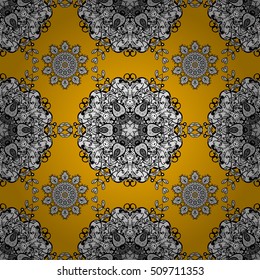 Seamless background. Circle flower mandalas seamless pattern in black white and yellow, orange, vector