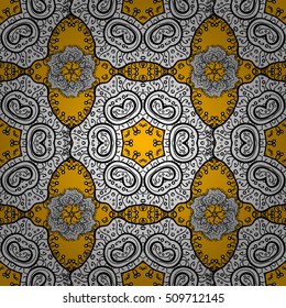 Seamless background. Circle flower mandalas seamless pattern in black white and yellow, orange, vector