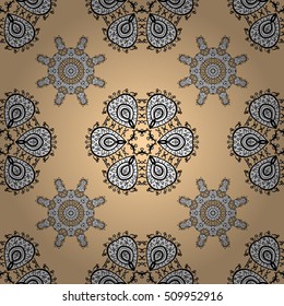 Seamless background. Circle flower mandalas seamless pattern in black white and yellow, orange, atomic tangerine. Doodles flower. vector