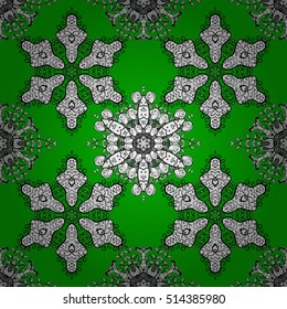 Seamless background. Circle flower mandalas seamless pattern in black white and green, vector