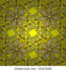 Seamless background. Circle flower mandalas seamless pattern in yellow, vector