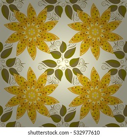Seamless background. Circle flower mandalas seamless pattern in white and yellow, orange, vector
