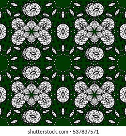 Seamless background. Circle flower mandalas seamless pattern in black white and green, vector