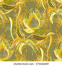 Seamless background. Circle flower mandalas seamless pattern in dim brown and yellow, orange, vector