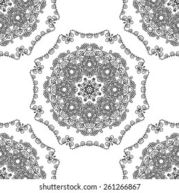 Seamless background with circle lace patterns. East ornament