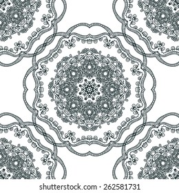 Seamless background with circle lace patterns. East ornament