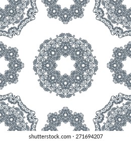 Seamless background with circle lace patterns. East ornament. Vector pattern
