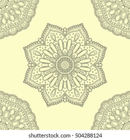 Seamless background of circle mandala pattern. Vintage decorative round element. Circle ornament. East motif. Vector illustration.