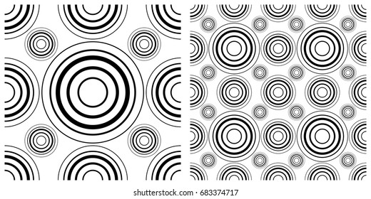 seamless background of circle  on transparent background. Left is single pattern . Right is assembly of four patterns
