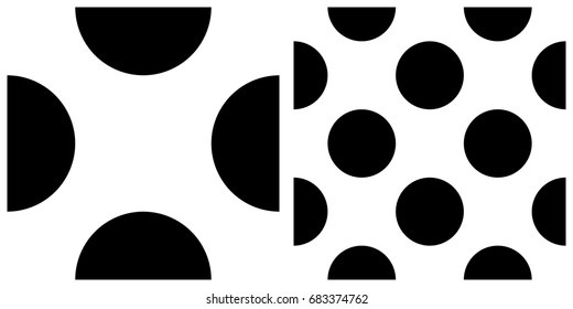 seamless background of circle  on transparent background. Left is single pattern . Right is assembly of four patterns
